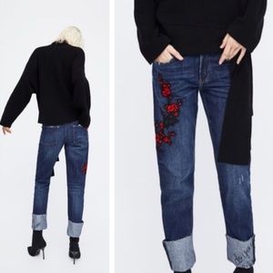 Zara Floral Embroidered Jeans